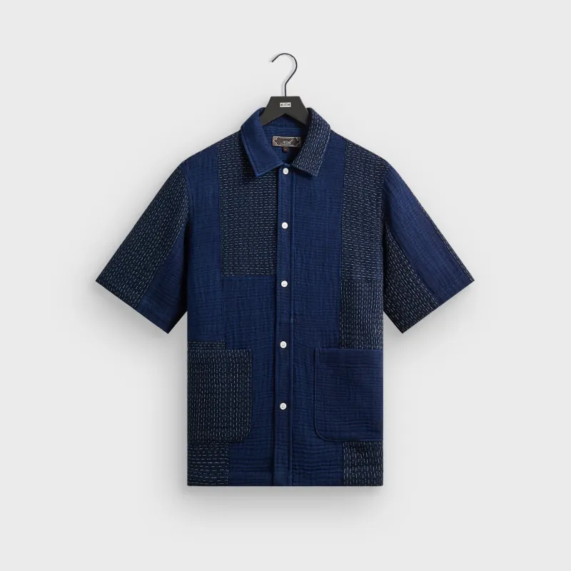 Kith Stitched Patchwork Boxy Collared Overshirt - Mid Indigo made by Kith