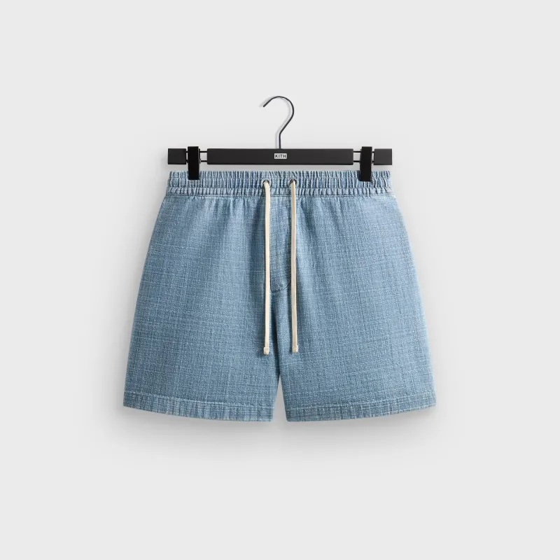 Kith Textured Indigo Weave Cayden Short - Light Indigo made by Kith