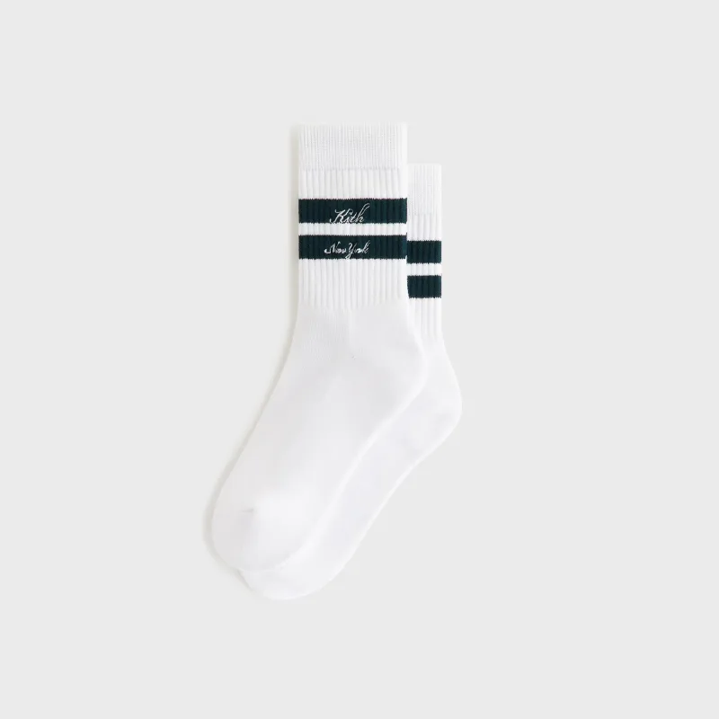 Kith Women Stripe Cotton Mid Crew Socks - White made by Kith