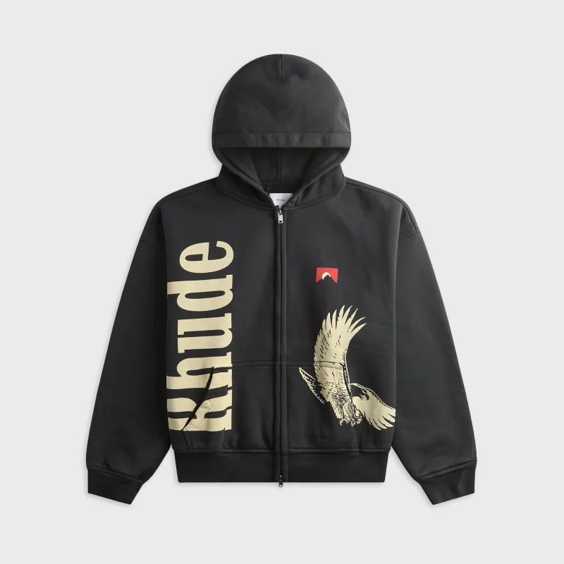 Rhude Eagle Pass Zip-Up Hoodie - Vintage Black / White made by Rhude