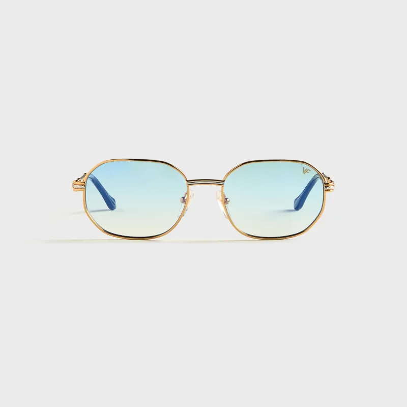Vintage Frames Hustler Double Rope Edition 18KT Two-Tone Gold Sunglasses - Pastel Blue made by Kith