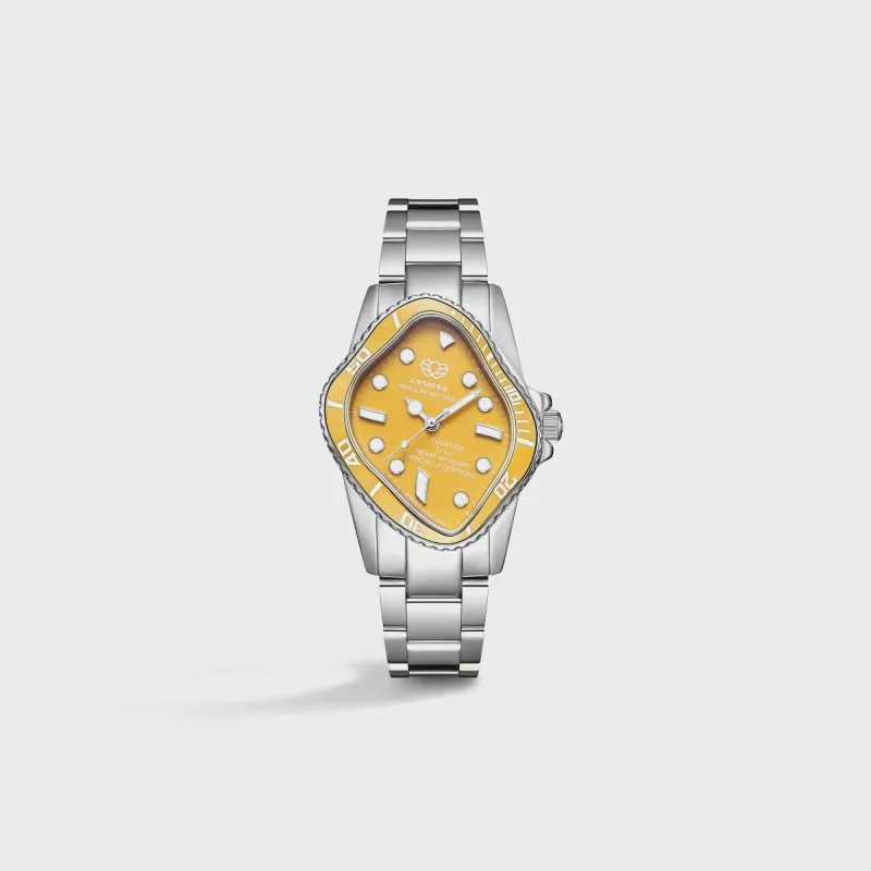 LAARVEE Silver Precision Steel Watch - Yellow Ceramic Bezel / Yellow Dial made by Kith