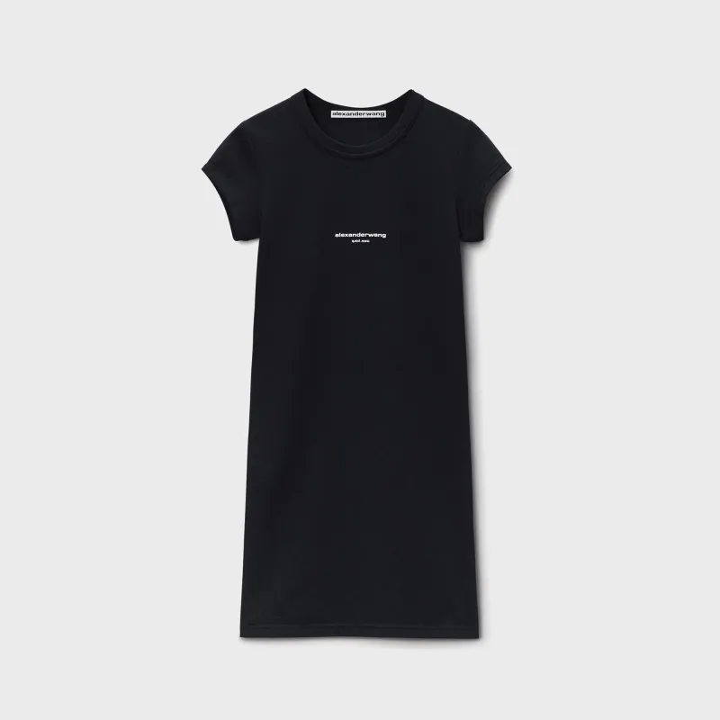 Alexander Wang Logo Fitted Short Sleeve Mini Dress - Black made by Alexander Wang