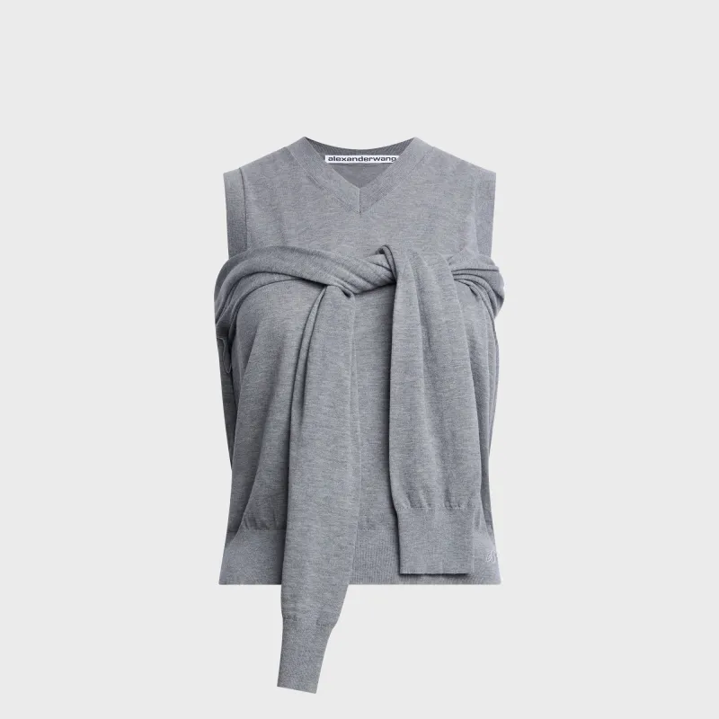 Alexander Wang Tie-front Cardigan Layered V-neck Vest - Heather Grey made by Alexander Wang