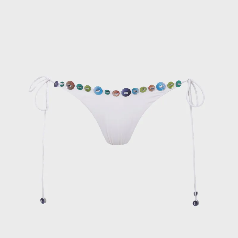 Siedres Rom Embellished Tie-Detailed Low-Rise Bikini Brief - Ecru made by Siedres