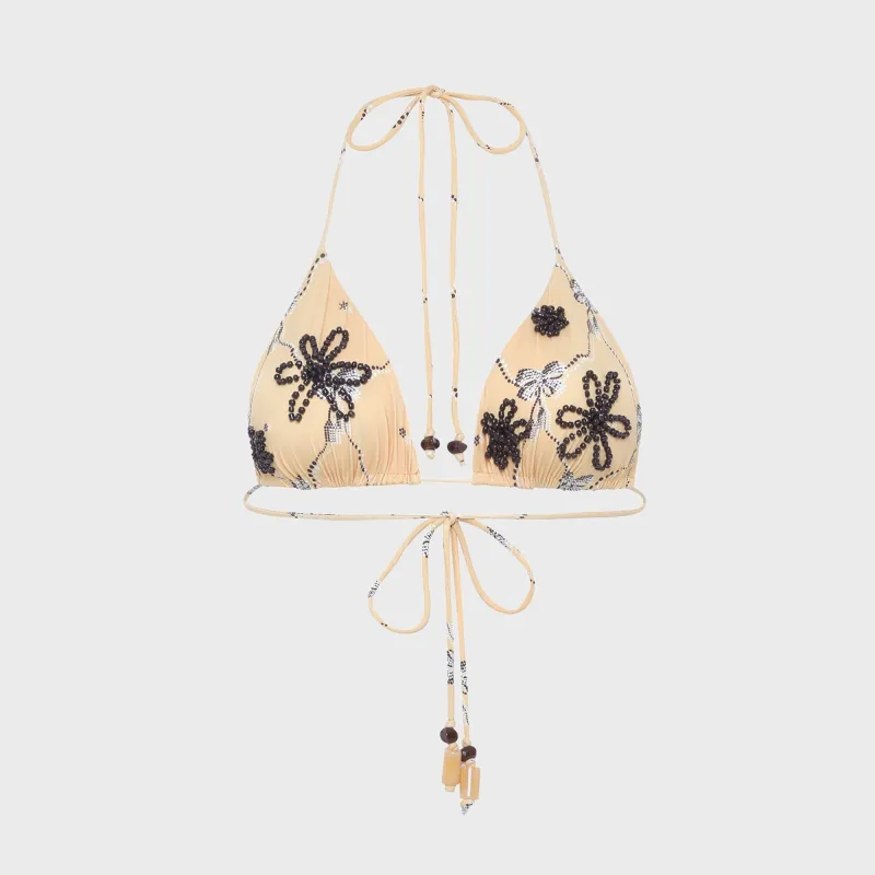 Siedres Juniper Printed Triangle Bikini Top - Yellow made by Siedres