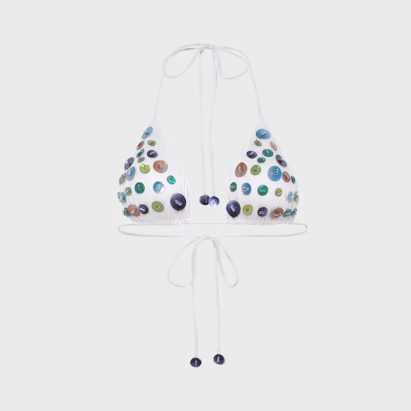 Siedres Juniper Embellished Triangle Bikini Top - Ecru made by Siedres