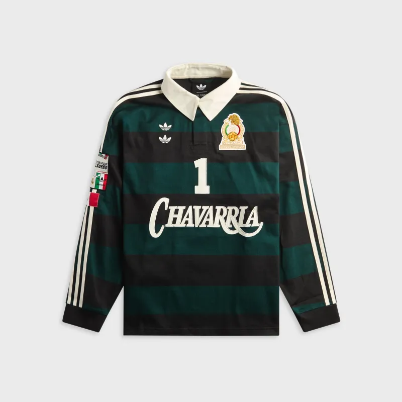 adidas x Willy Chavarria Long Sleeve Rugby Shirt - Black / Aurora Ivy made by Adidas