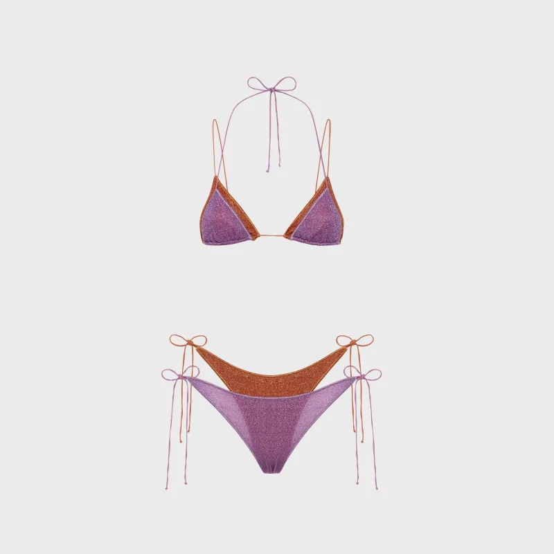 Oseree Double Microkini Lurex Metallic Bikini Set - Lilac / Orange made by Oséree