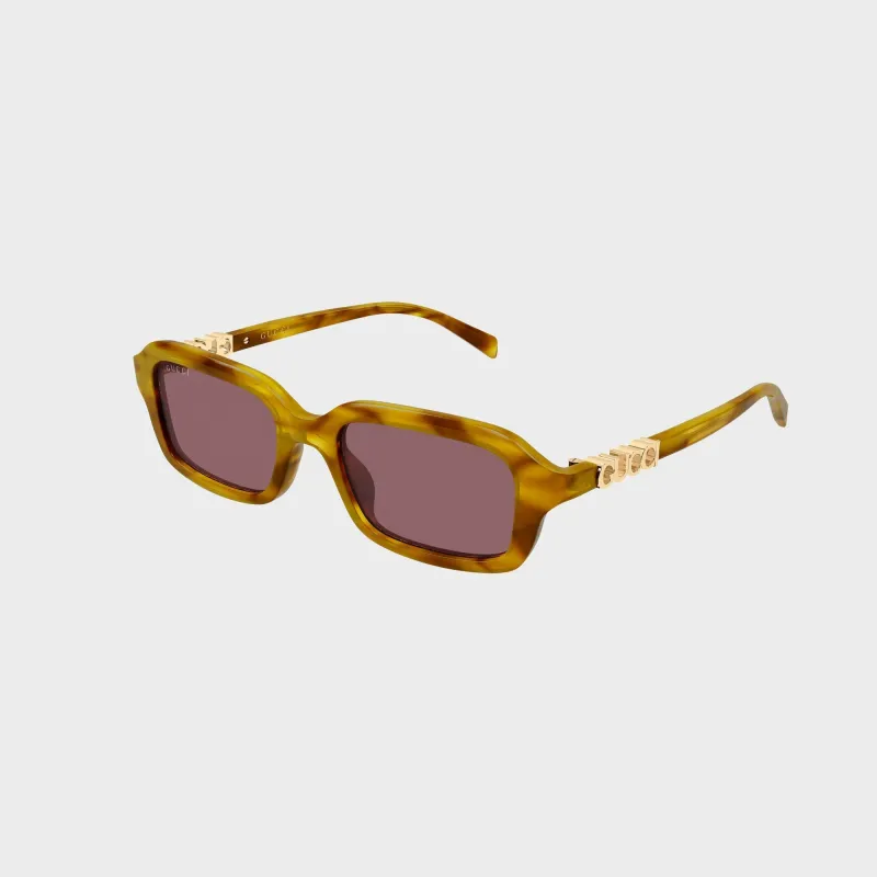 Gucci Rectangular Frame Sunglasses - Havana / Red made by Gucci