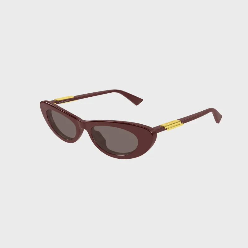 Bottega Veneta Snap Oval Sunglasses - Burgundy / Brown made by Bottega Veneta