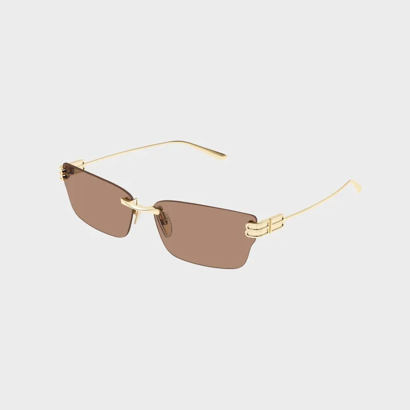 Balenciaga BB0487S Metal Rectangle Sunglasses - Gold / Brown made by Balenciaga