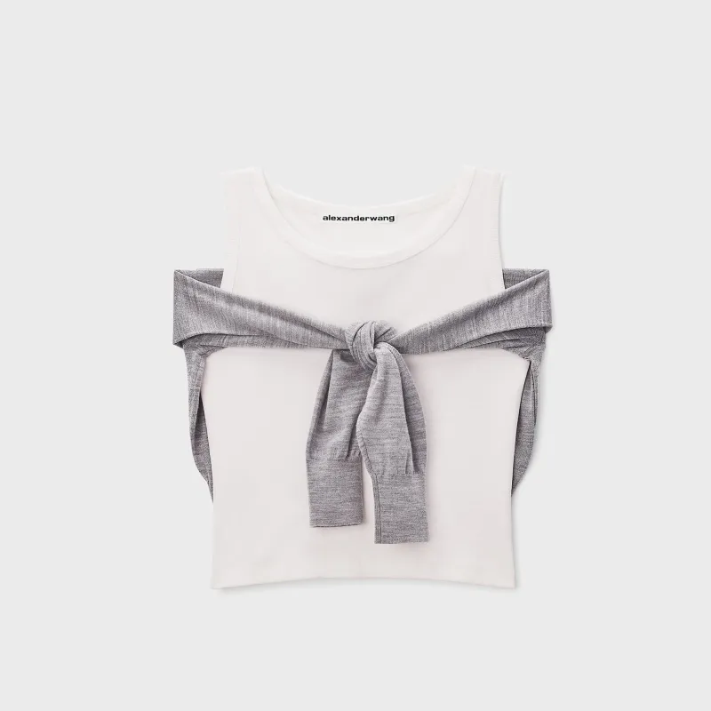 Alexander Wang Layered Tank With Tie-Front Sweater Detail - Heather Grey / White made by Alexander Wang