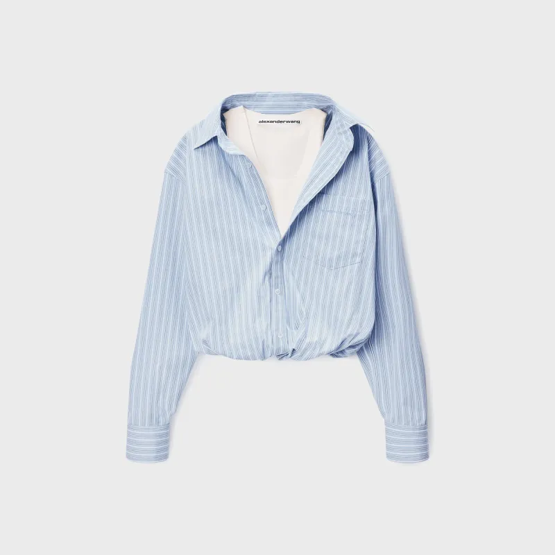 Alexander Wang Gathered Striped Shirt With Layered Tank - Light Blue Stripe made by Alexander Wang