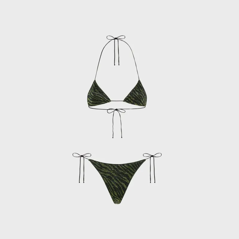 Oseree Lumiere Candy Two Piece Printed Lurex Bikini Set - Green / Black made by Oséree
