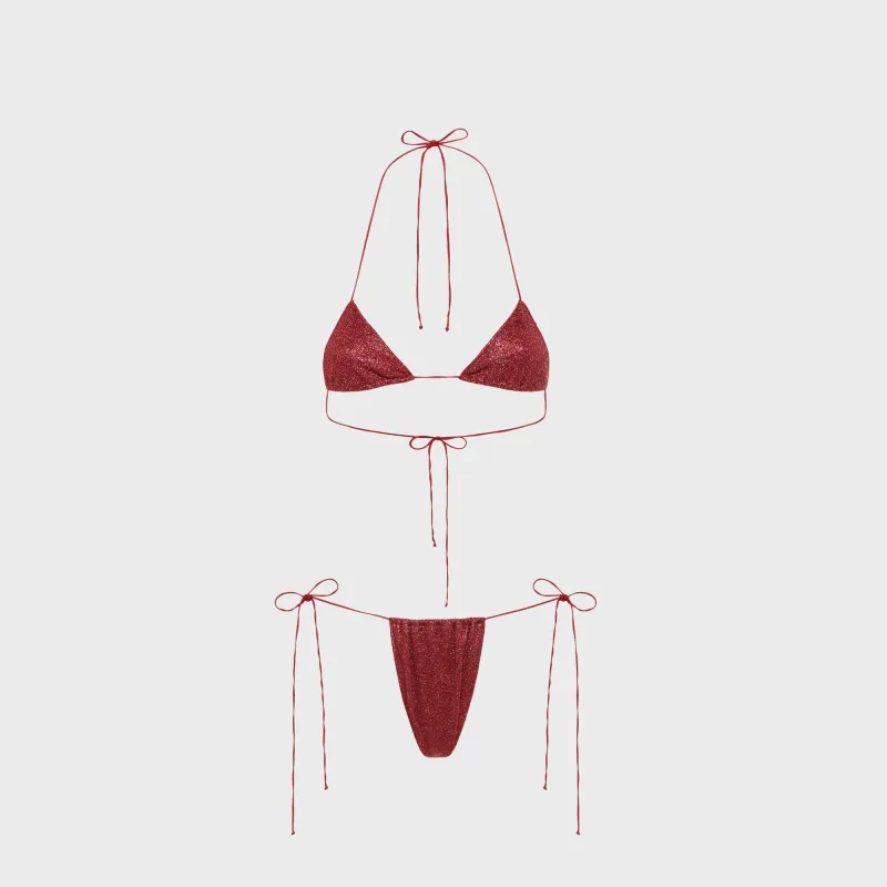 Oseree Lumiere Microkini Lurex Bikini Set - Coral made by Oséree