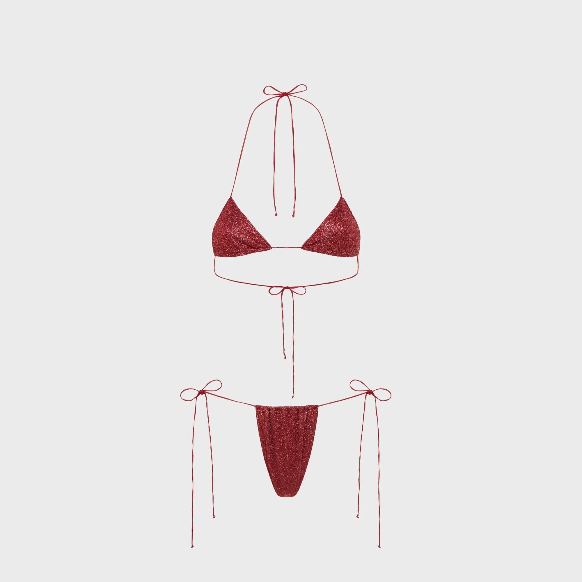 Oseree Lumiere Microkini Lurex Bikini Set - Coral sold by Kith