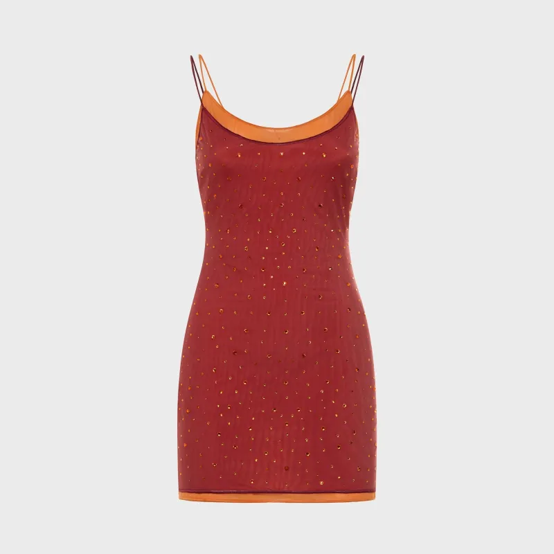 Oseree Double Gem Mesh Mini Dress - Rouge / Orange made by Oséree
