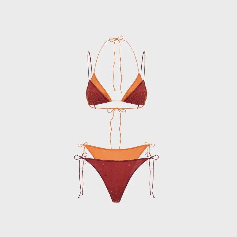 Oseree Double Gem Mesh Two Piece Bikini Set - Rouge / Orange made by Oséree