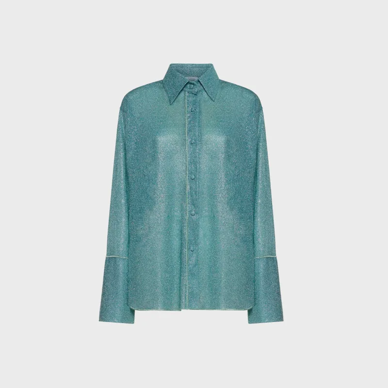 Oseree Lumiere Lurex Sleeves Shirt - Sea Turquoise made by Oséree