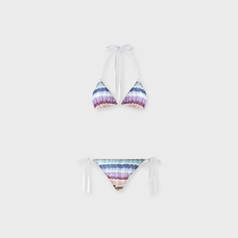 Missoni Zig Zag Tulle Applied Tassels Triangle Bikini Set - Multi made by Missoni