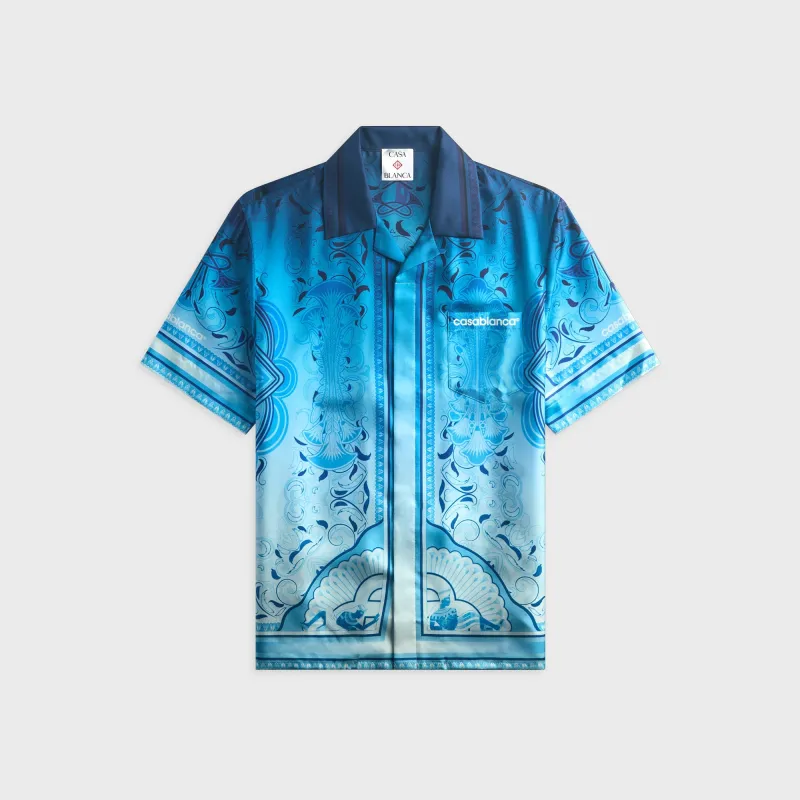Casablanca Gradient Egyptian Rug Short Sleeve Silk Shirt - Blue made by Casablanca