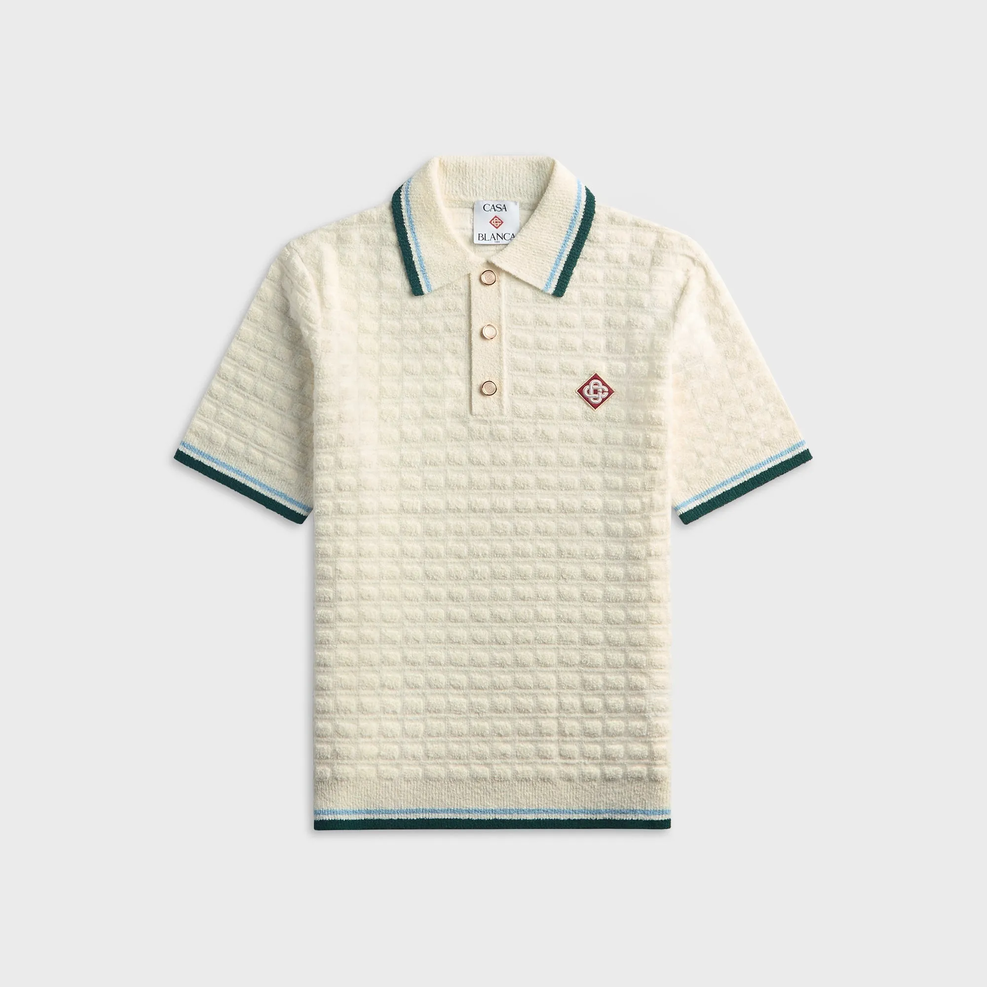 Casablanca Boucle Short Sleeve Polo Shirt - White sold by Kith