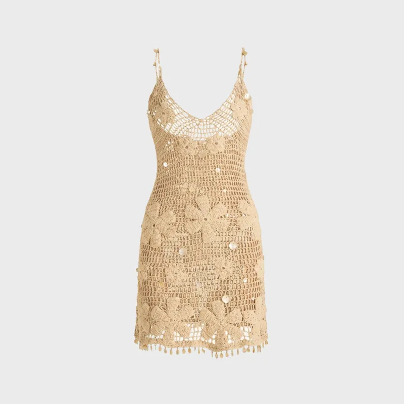 Asta Resort Delilah Hand Crochet Mini Dress - Sand Shimmer made by Asta Resort