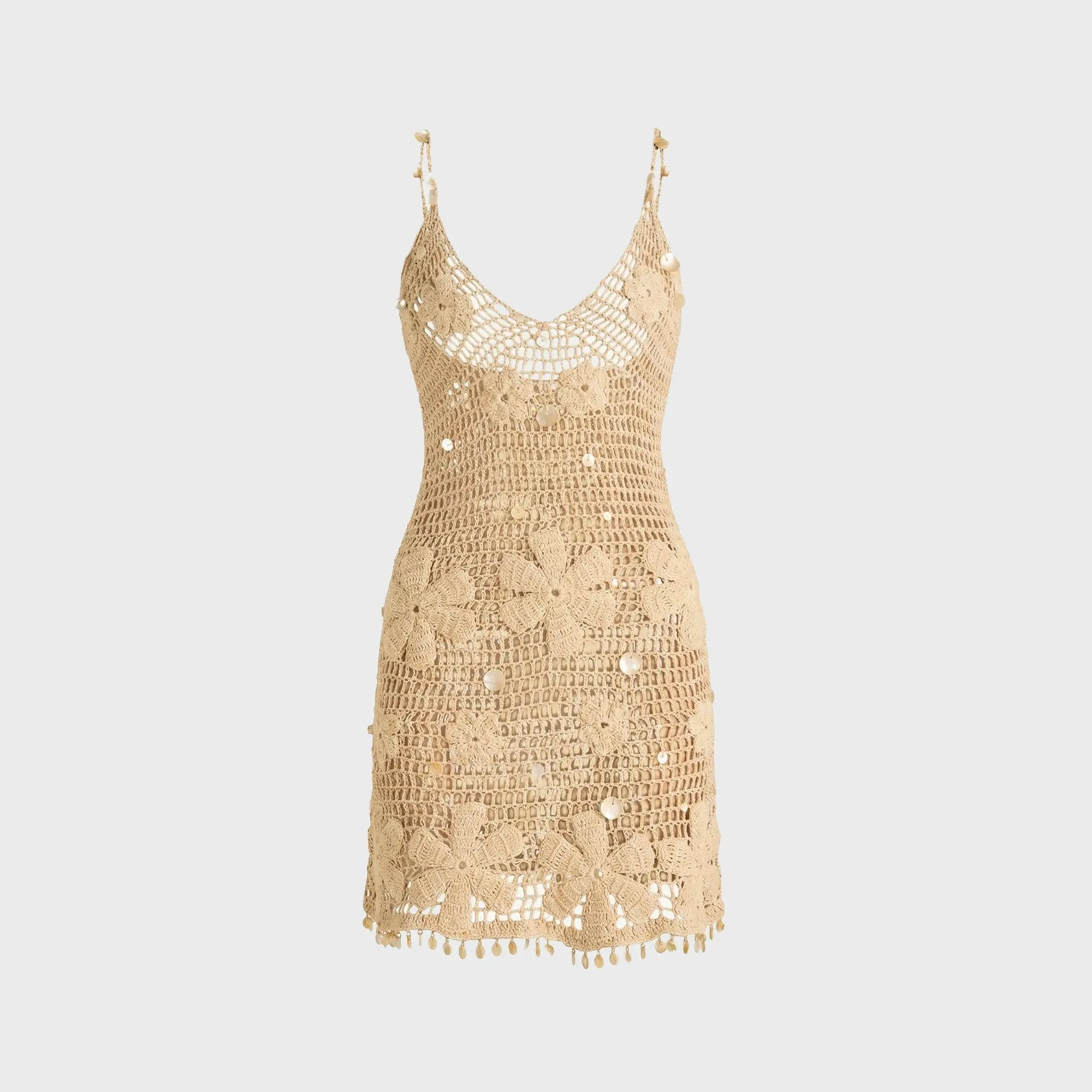 Asta Resort Delilah Hand Crochet Mini Dress - Sand Shimmer sold by Kith