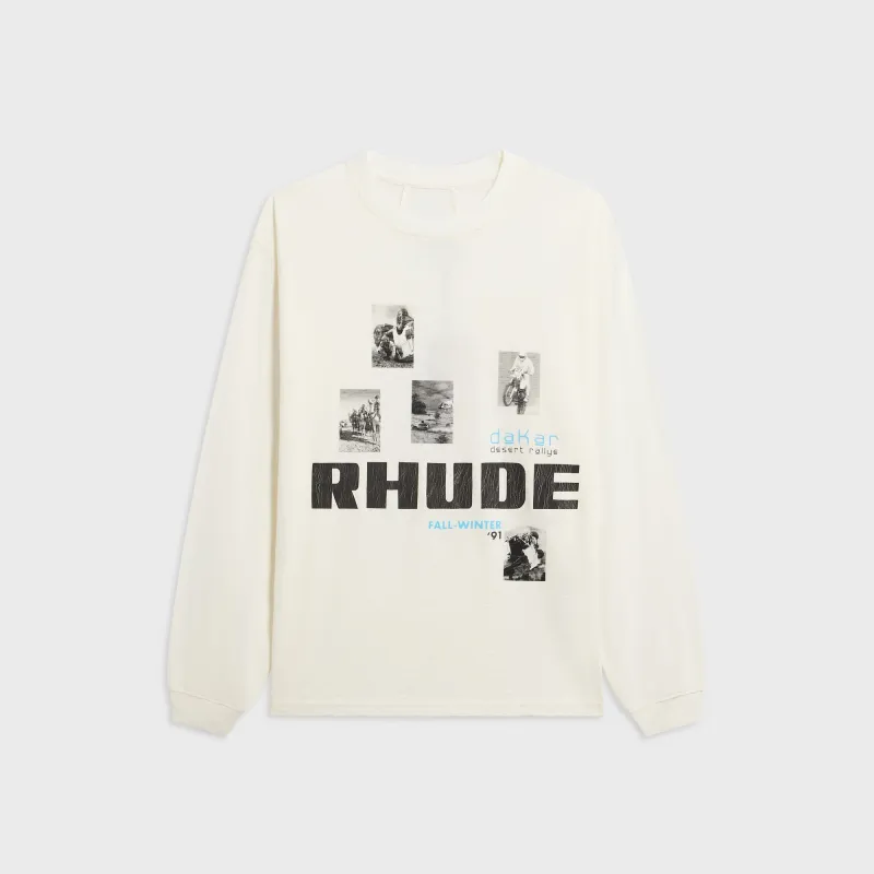 Rhude Winter 91 Rallye Long Sleeve Slub Tee - Vintage White / Vintage Black made by Rhude