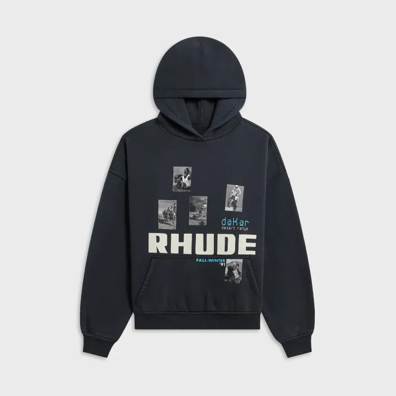 Rhude Winter 91 Rallye Hoodie - Vintage Black / White / Blue made by Rhude