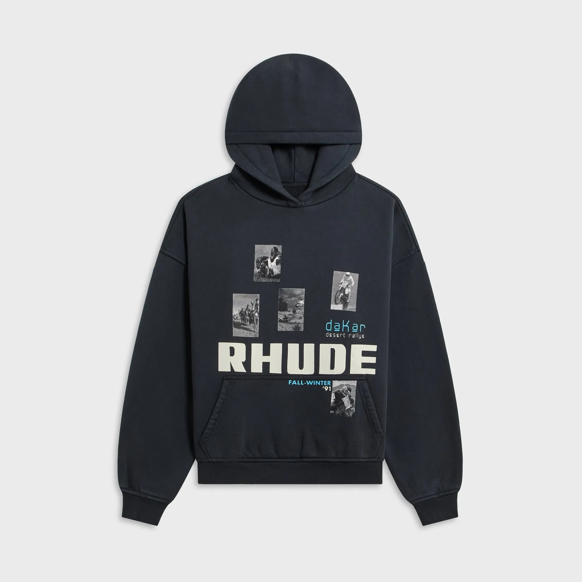 Rhude Winter 91 Rallye Hoodie - Vintage Black / White / Blue sold by Kith