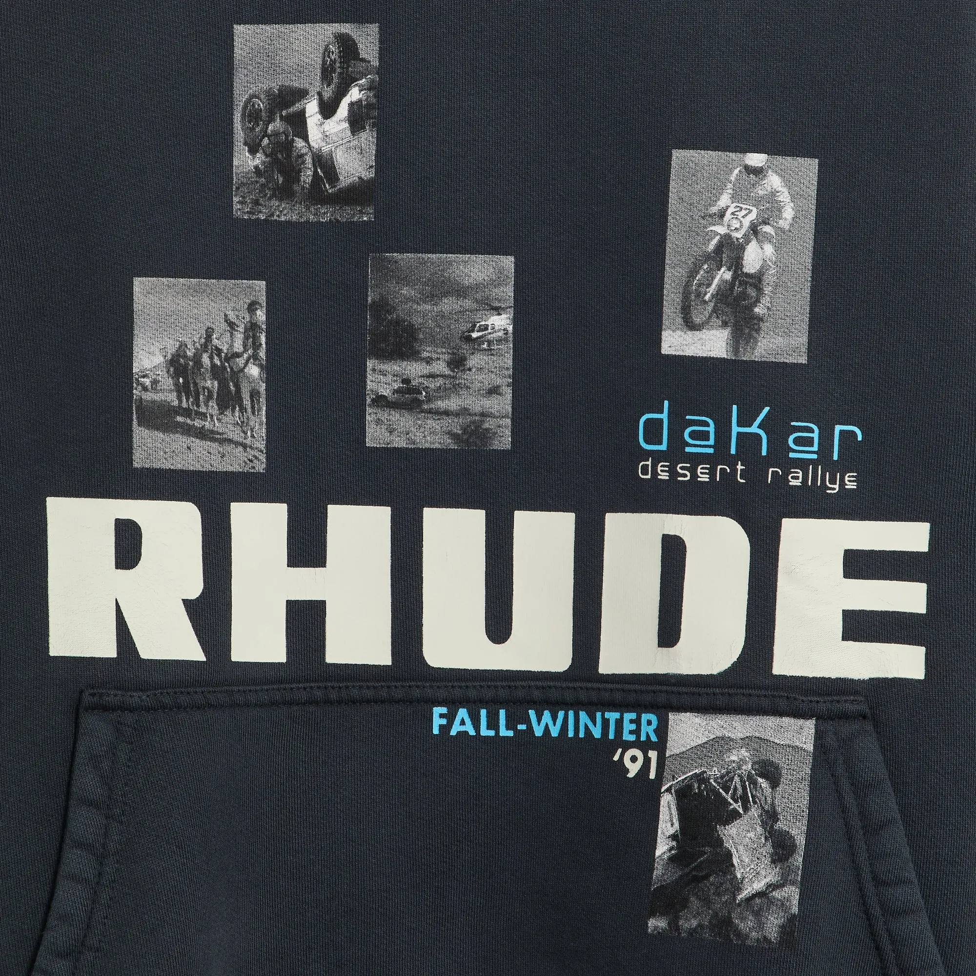Rhude Winter 91 Rallye Hoodie - Vintage Black / White / Blue sold by Kith product image thumbnail 3