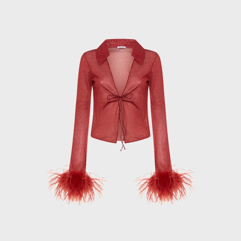 Oseree Lumiere Plumage Slim Shirt - Coral made by Oséree