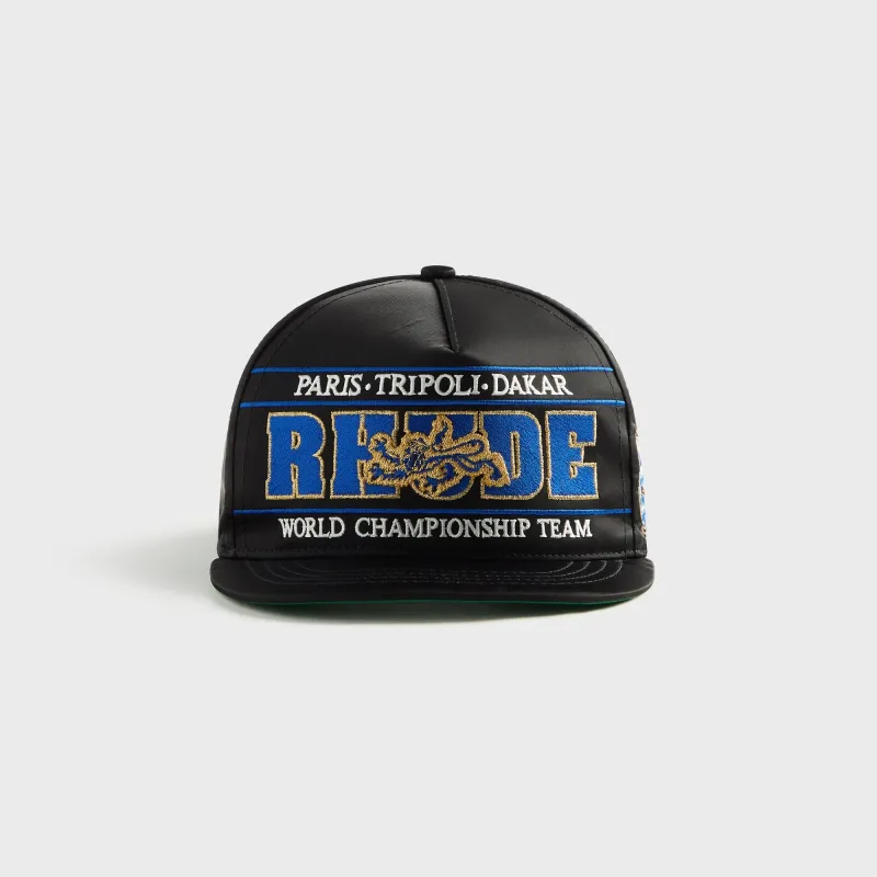 Rhude Chrono Logo Embroidered Trucker Hat - Black / Blue / Gold made by Rhude