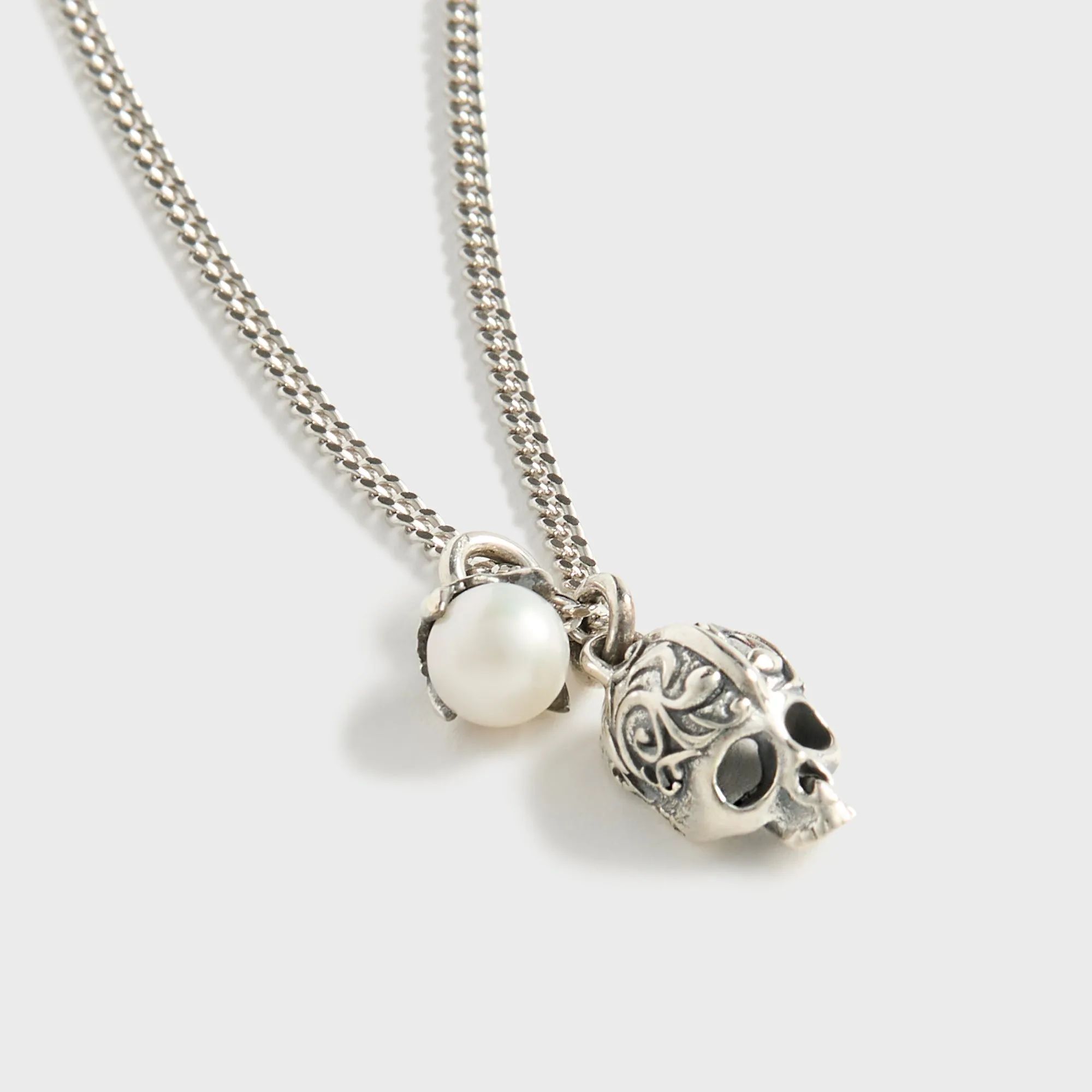 Emanuele Bicocchi Flourish Skull Pearl Necklace - Silver sold by Kith product image thumbnail 2