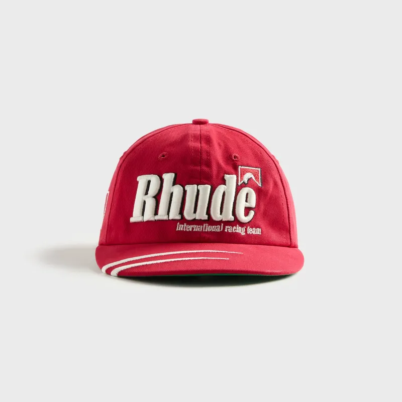 Rhude Moonlight Dual Stripe Curved Brim Hat - Red / White made by Rhude