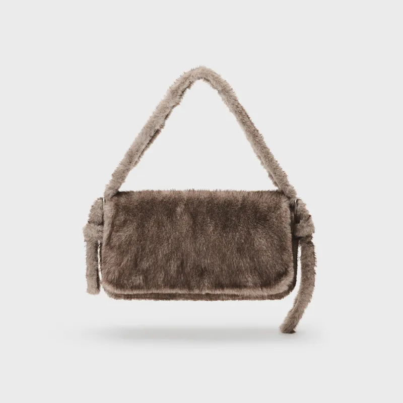 Alexander Wang Ricco Slim Flap Bag - Grey Faux Fur made by Alexander Wang