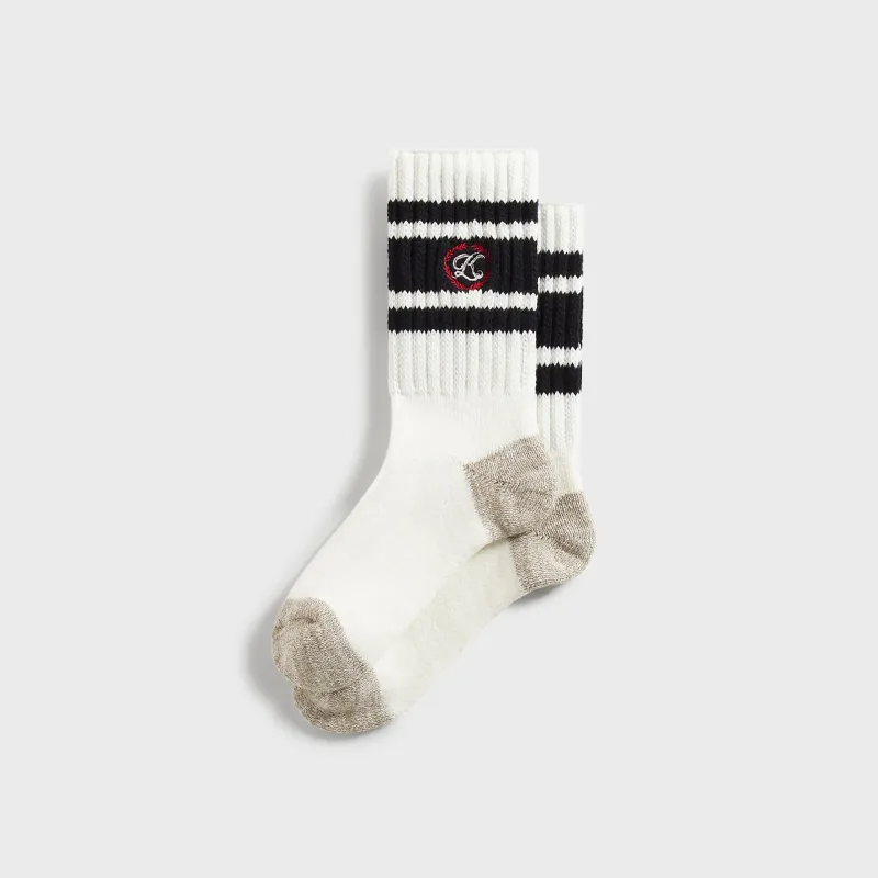 Kith Script K Laurel Stripe Cotton Chunky Crew Socks - White made by Kith