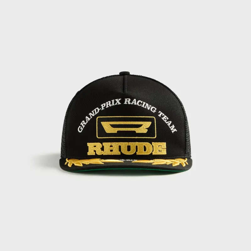 Rhude Racing Panel Trucker Hat - Black / Yellow made by Rhude