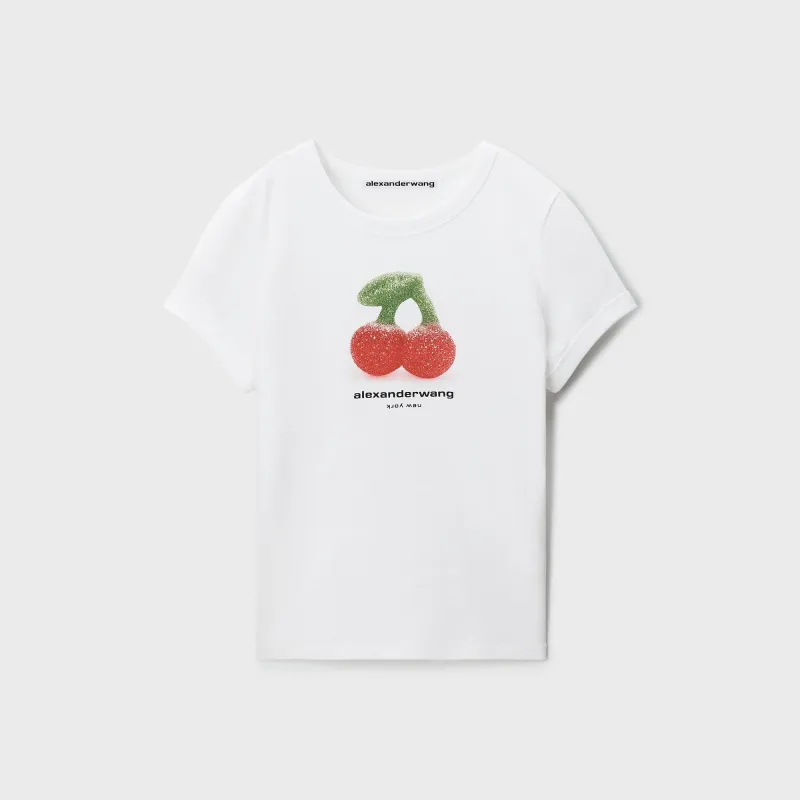Alexander Wang Cherry Graphic With Contrast Trim Tee - White made by Alexander Wang