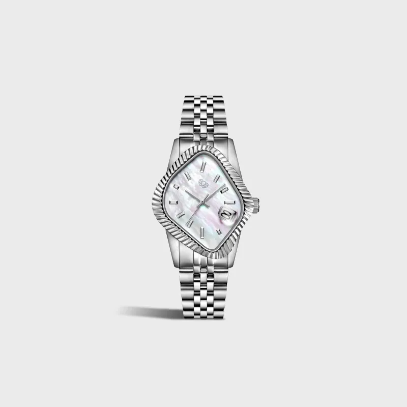 LAARVEE Silver Precision Steel - Fluted Bezel / White Mother Of Pearl Dial made by Kith