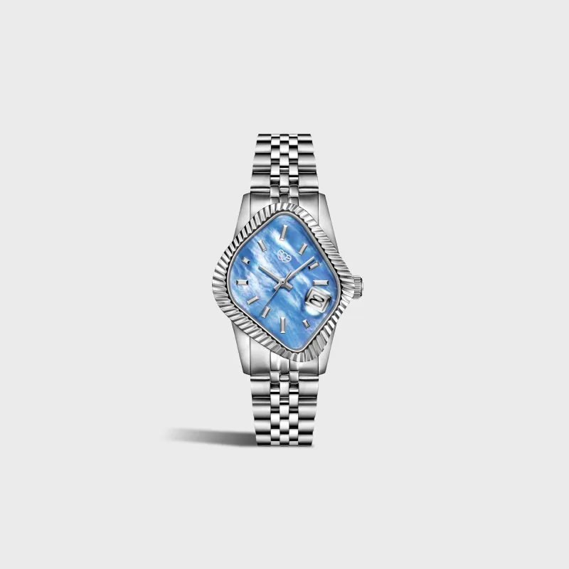LAARVEE Silver Precision Steel - Fluted Bezel / Blue Mother Of Pearl Dial made by Kith