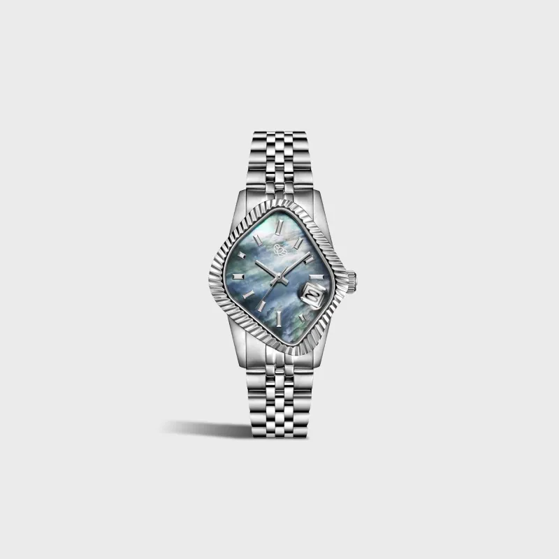 LAARVEE Silver Precision Steel - Fluted Bezel / Black Mother Of Pearl Dial made by Kith