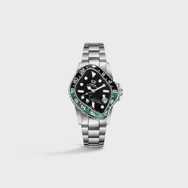 LAARVEE Silver Precision Steel - Black / Green Aluminum Bezel / Black Dial made by Kith