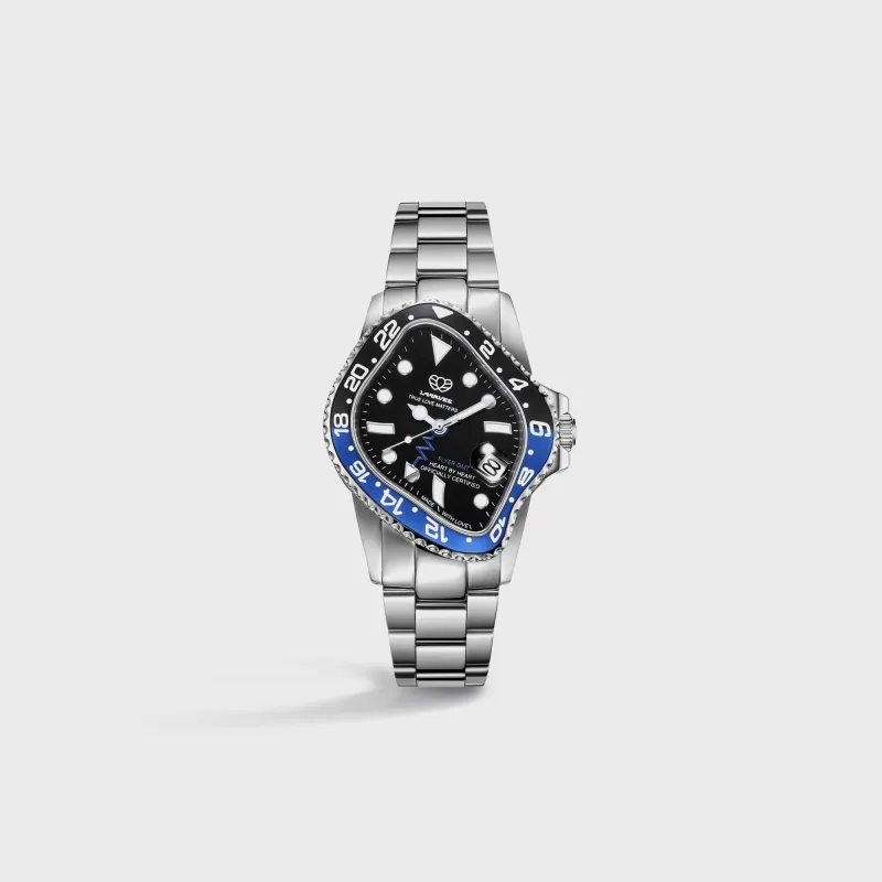 LAARVEE Silver Precision Steel - Black / Blue Aluminum Bezel / Black Dial made by Kith