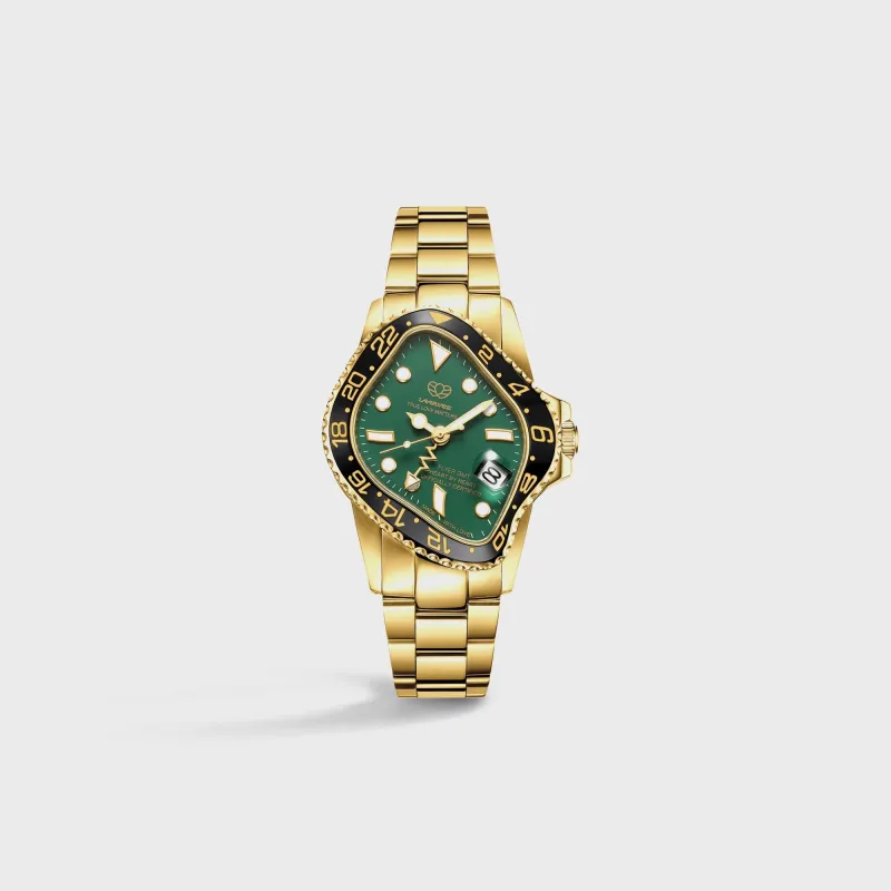 LAARVEE Golden Precision Steel - Black Ceramic Bezel / Green Dial made by Kith