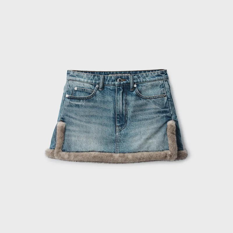 Alexander Wang Faux Fur Trim Denim Skirt - Tinted Medium Indigo made by Alexander Wang