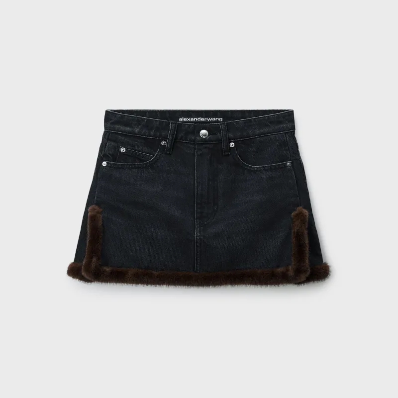 Alexander Wang Faux Fur Trim Denim Skirt - Faded Black made by Alexander Wang