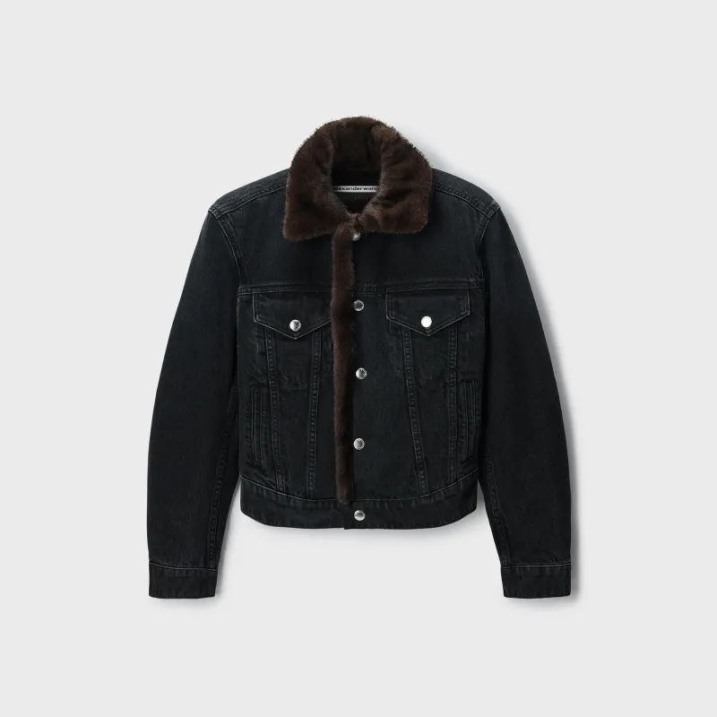 Alexander Wang Faux Fur Lined Denim Jacket - Faded Black made by Alexander Wang